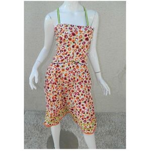 ISABELA CAPETO Dress Orange Beaded Halter Vacation  Sundress Criss- Cross Small
